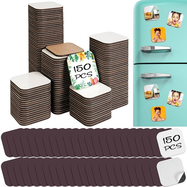 150 Pieces Sublimation Magnet Blanks Personalized Square Refrigerator Magnet and Soft Magnetic Sticker for DIY Craft Microwave, Office, Door Decor, Souvenirs, Gifts (5 x 5 x 0.4 cm)