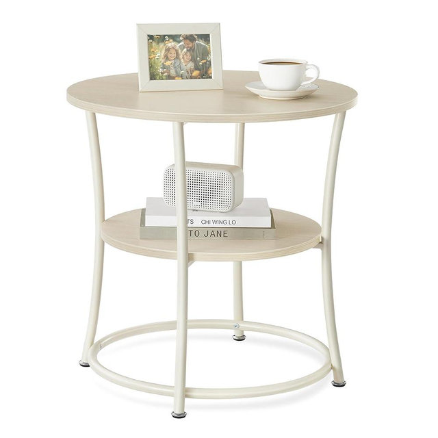 VASAGLE Side Table, 2-Tier Round End Table, Nightstand with Steel Frame for Small Spaces, Living Room, Bedroom, Natural Beige
