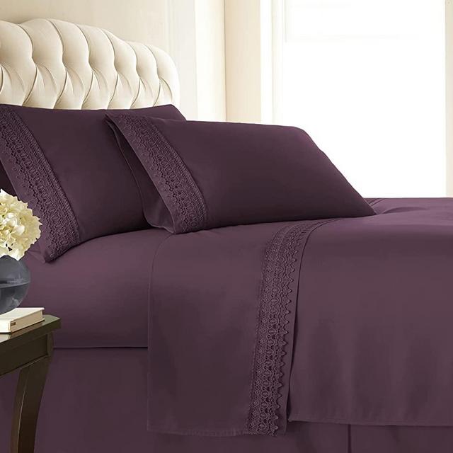 Vilano Lace, 4-Piece, 21-Inch Extra Deep Pocket Sheet Set, Premium Quality, Easy Care, Shrinkage Free Sheet Set with 1 Flat Sheet, 1 Fitted Sheet, 2 Pillowcases, Purple, Queen