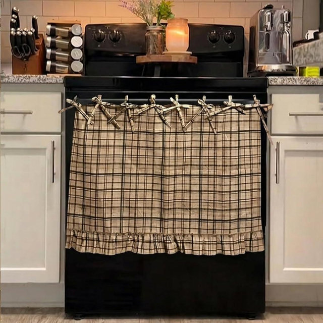 QUGUJA Handmade Oven Skirts, Oven Skirt Curtain for Door, Oven Curtain Tie Top, Farmhouse Kitchen Décor, Heat-Resistant, Effortless Install, Hide Clutter, for Oven,Dishwashers, Washing Machine (Oat)