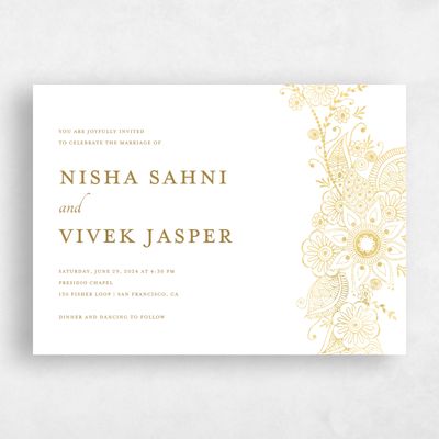White Wedding Invitation - Sambac Landscape Foil