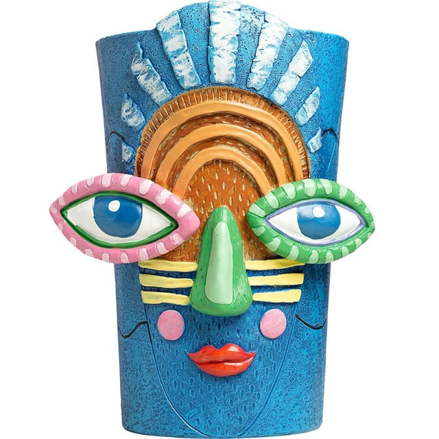 BJVF Picasso Blue Face Planter Pots Abstract Art Colorful Funky Plant Pots with Facial Expressions Unique Head Planter for Indoor Plants Home Decor (Large)