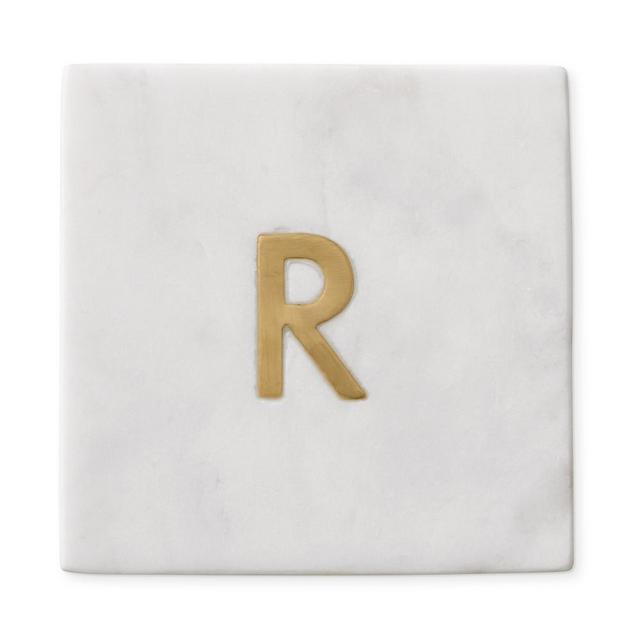 Marble & Brass Monogram Coasters, R