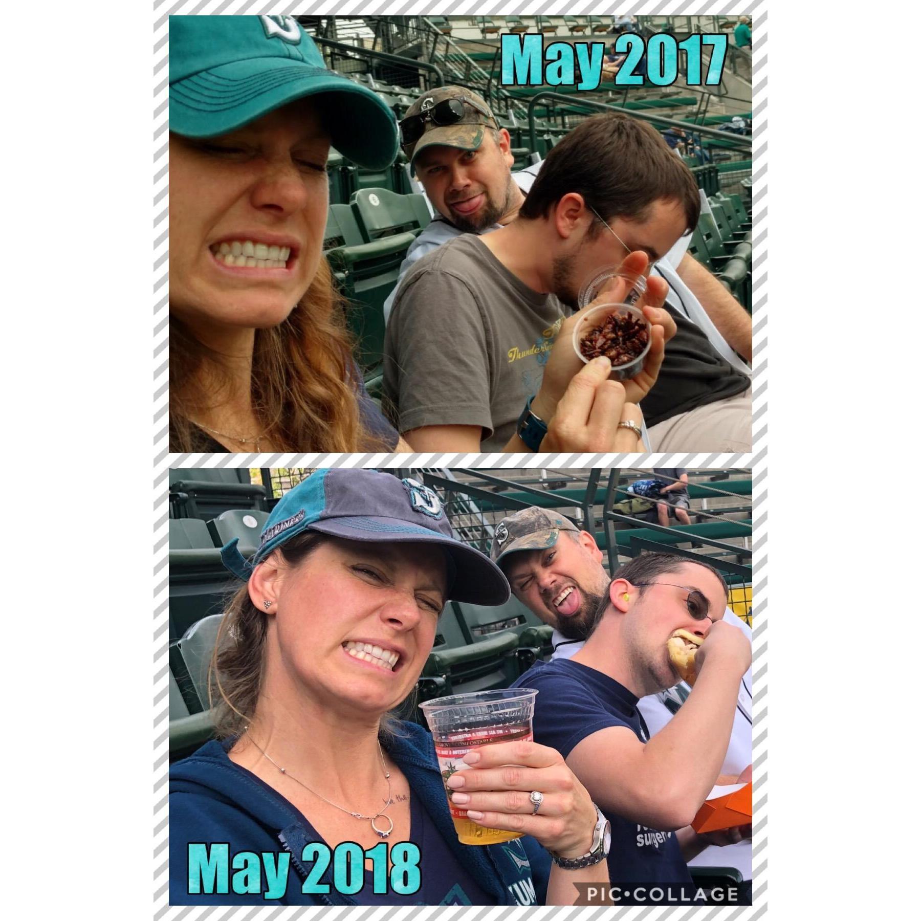 First photo together EVER at top - and then approx one year later on bottom - engaged!