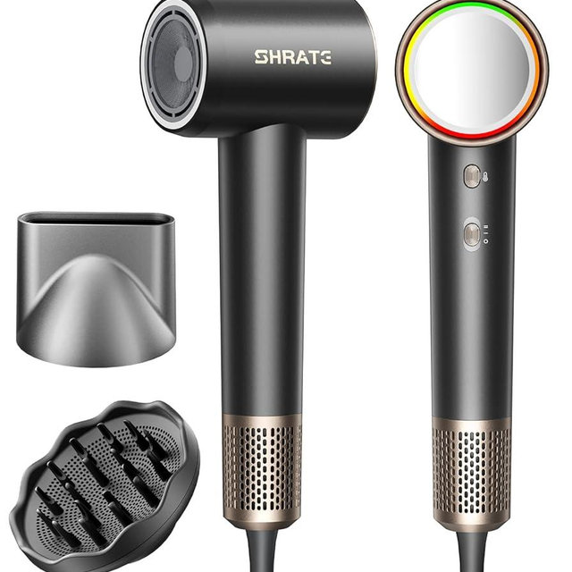 SHRATE Professional High Speed Ionic Hair Dryer | Ultra-Fast Drying | 500 Million Negative Ions | Low Noise | 160000 RPM | Compact Blow Dryer with Magnetic Diffuser for Faster Drying All Hair Types