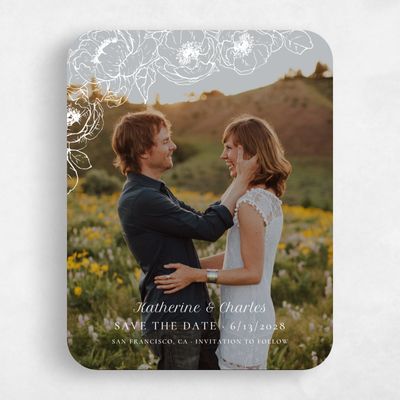 White Rounded Wedding Save the Date - Rooftop Portrait
