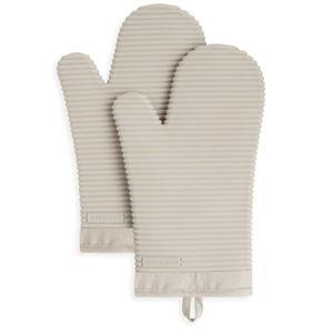 KitchenAid Ribbed Soft Silicone Oven Mitt Set, 7"x13", Milkshake 2 Count