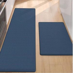 Color&Geometry Anti Fatigue Cushion Padded Kitchen Mat for Floor - 17x29+17x59,Easy Clean, Waterproof & Oil Proof, Anti Slip, Foam Rubber Runner Rug for Front Sink Comfort Standing, Blue Set of 2