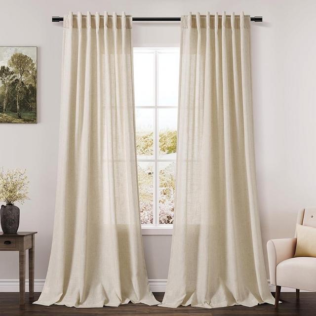 Beige Flax Linen Curtains 84 inches Long for Living Room 2 Panel Tan Burlap Textured Linen Drapes Semi Sheer Privacy Window Curtain Vintage Country Rustic Farmhouse Drop Cloth Curtain for Dinning Room