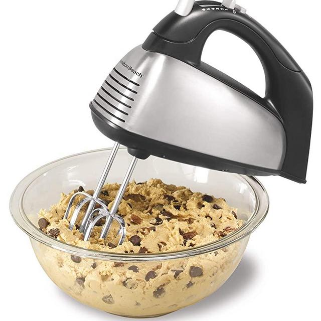 Hamilton Beach Classic 6-Speed Electric Hand Mixer with Snap-On Storage Case, Brushed Stainless, Traditional and Wire Beaters, Whisk