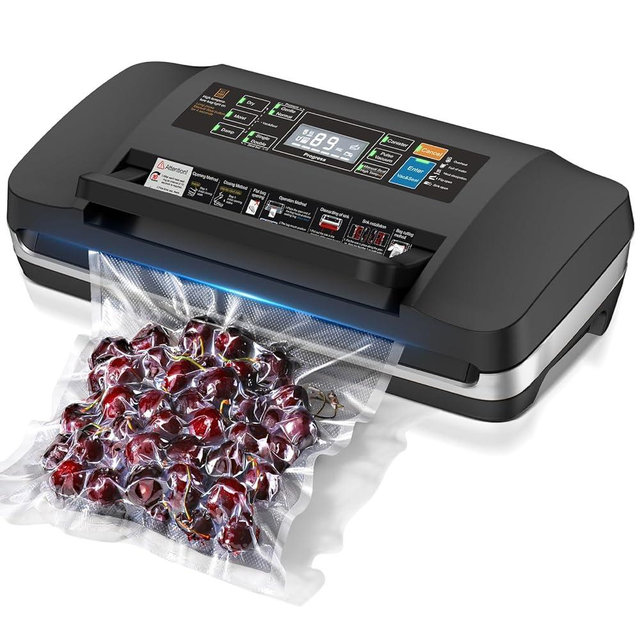 Vacuum Sealer Machine, Updated Powerful 95KPa Commercial Food Saver with Double Seal for 2X Strength, Built-in Cutter, Bags Storage & Easy-Lock Handle, Includes Free Bags (1 Roll + 10 Pre-cut)