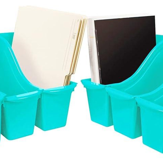 Storex Small Book Bin – Interlocking Plastic Organizer for Home, Office and Classroom, Teal, 6-Pack (71114C06C)