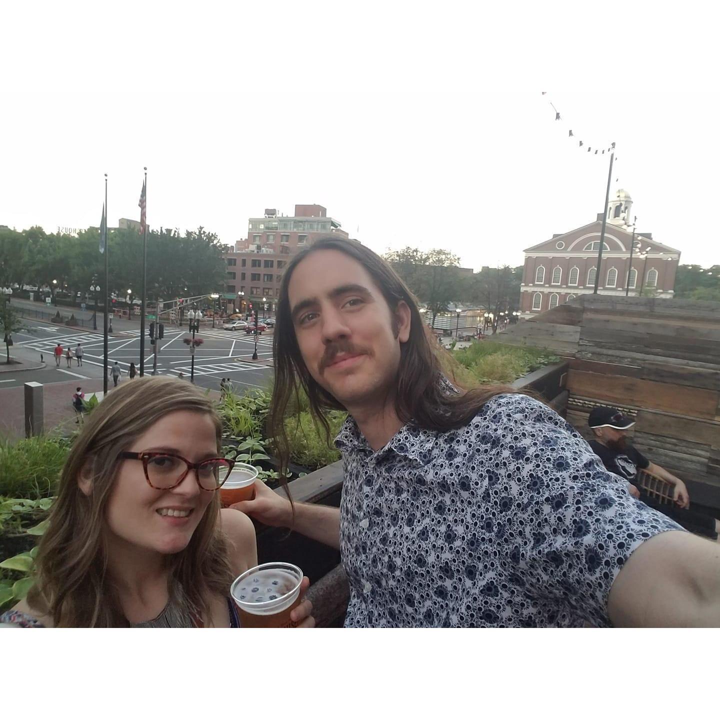 Enjoying our beer spot in the heart of downtown Boston.