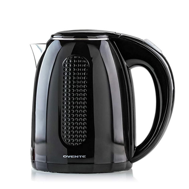 Ovente Electric Hot Water Kettle 1.7 Liter Double Wall Insulated Stainless Steel with Auto Shut-off and Boil Dry Protection, 1100 Watt Portable BPA-Free Pitcher Fast Heating Coffee & Tea, Black KD64B