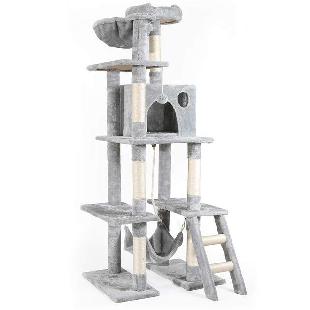 rabbitgoo Cat Tree Cat Tower 61-inch Multi-Level Kitten House Condo with Scratching Posts & Hammock, Large Cat Stand Furniture Climbing Play House Center with Plush Perch for Indoor Activity Relaxing