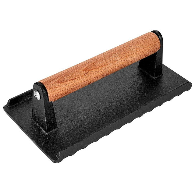 Whaleme Burger Press, 8”X4”Rectangle Heavy-Duty Cast Iron Smash Burger Press Griddle Accessories with Heat Resistant Wood Handle for Blackstone Griddle, Ideal for Panini, Steak & Sandwiches