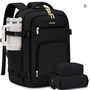 LOVEVOOK Carry On Travel Backpack For Women Men Flight Approved, 40L Personal Item Backpack for Airplanes, Business Weekender Overnight Daypack Fits 17 Inch Laptop, With 2 Packing Cubes, Black
