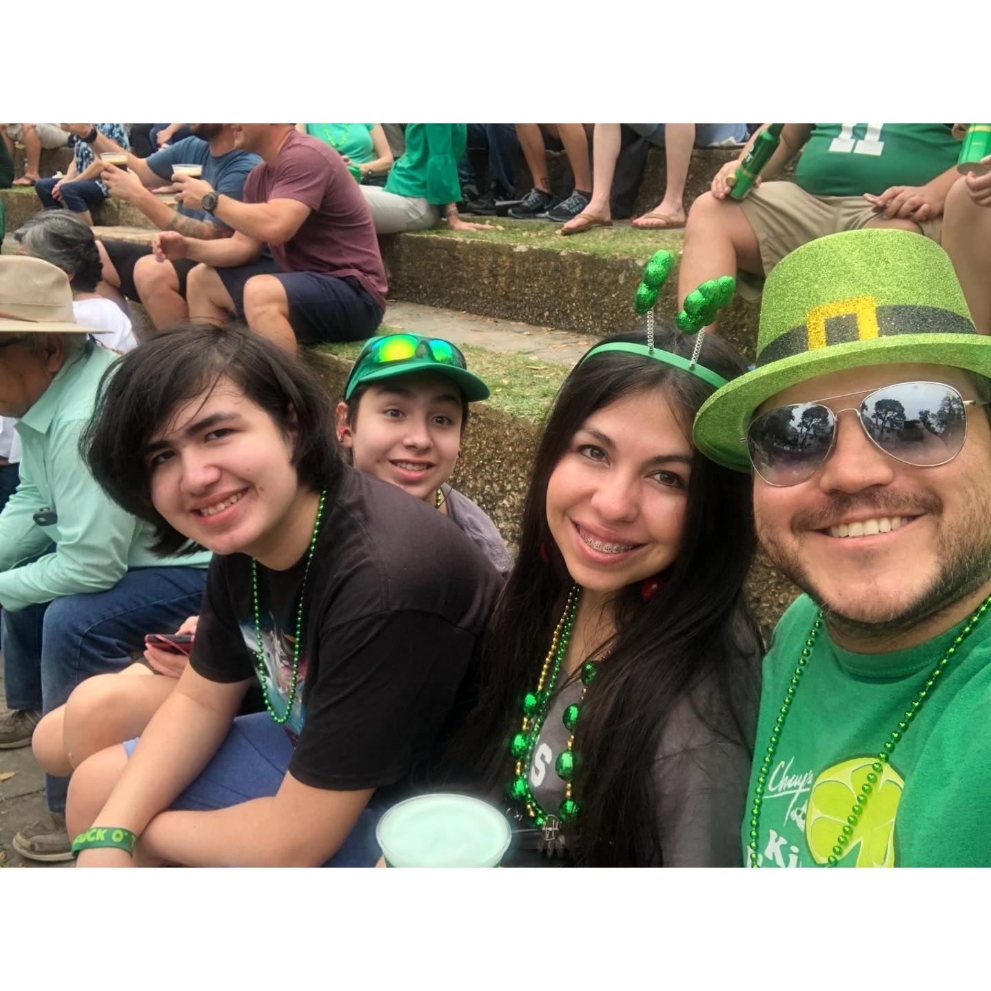 Family outing enjoying the river parade for St Patrick's Day 🍀
