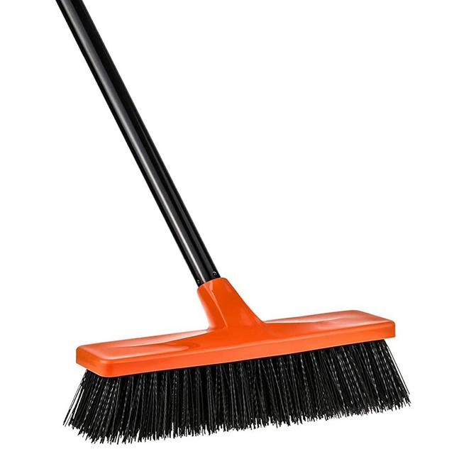 Push Broom with Long Handle, Indoor Outdoor Broom with Stiff Bristles,Deck Brush Floor Scrub Brush Cleans Sidewalk Driveway Yard Patio Tiles Wall and Deck