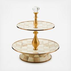 MacKenzie-Childs Mocha Check Enamel 2-Tier Sweet Stand