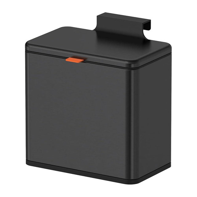 Mbillion Kitchen Compost Bin Hanging Trash Can with Lid 1.05 Gallon Stainless Steel Garbage Can for Kitchen Cabinet Door Mounted Trash Can Under Sink Door RV Bathroom,Brushed Black