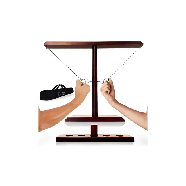 SWOOC Games - Battle Hooks XL Hook and Ring Game with Ladder - 5+ Games Included - 20 Second Set Up - Hook and Ring Toss Game for Adults - Wooden Ring