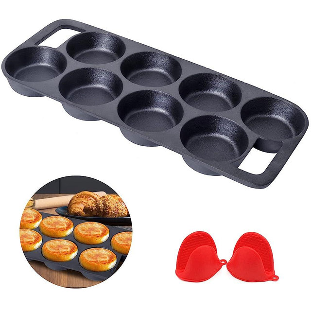 YOLOPLUS+ Pre-seasoned Cast Iron Cake Pan Mini Cake Pan Cast Iron Biscuit Pan, Cast Iron Cookware for Biscuits, Muffins, and Scones