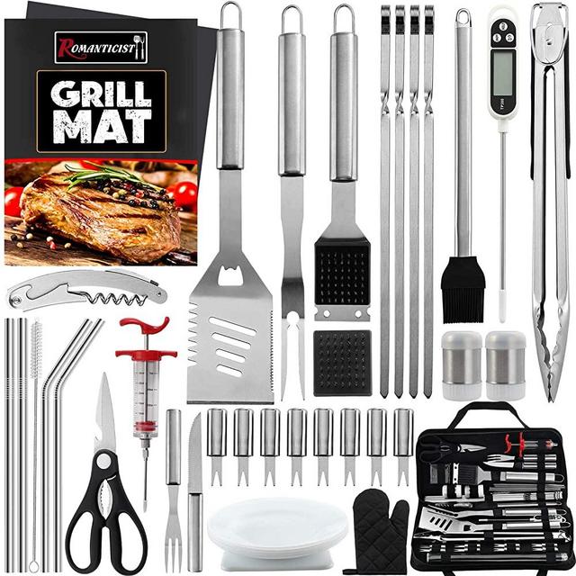 ROMANTICIST 40-Piece BBQ Accessory Kit with Thermometer and Meat Injector, Heavy Duty Complete Stainless Steel BBQ Tool Set with Storage Bag, Best Grill Gift for BBQ Lovers on Birthday Christmas