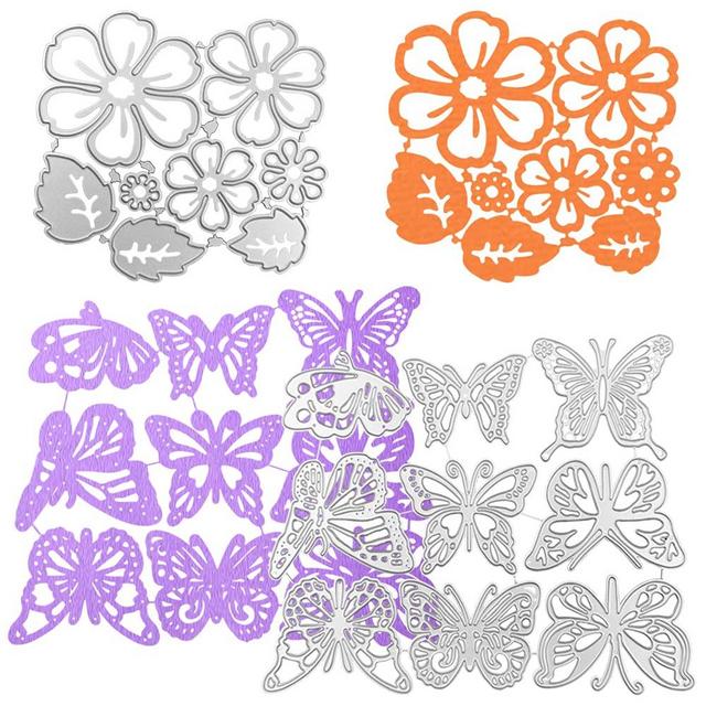 17 Pcs Embossing Template Cutting Dies, AIFUDA Butterfly and Flower Leaves Metal Cutting Dies for DIY Scrapbook Photo Frame Card Album