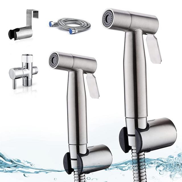 Arofa Handheld Bidet Sprayer for Toilet-2 Pack Adjustable Water Pressure Control with Bidet Hose for Feminine Wash, Stainless Steel Brushed Nickel Cloth Diaper Bidet Toilet Sprayer for Baby Wash