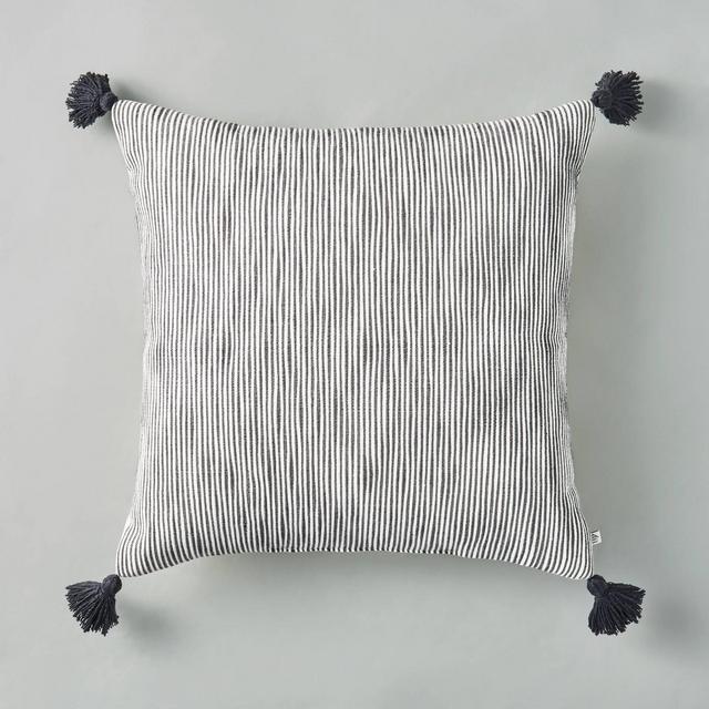 24" x 24" Woven Slub Stripe Throw Pillow with Tassels Gray/White - Hearth & Hand™ with Magnolia