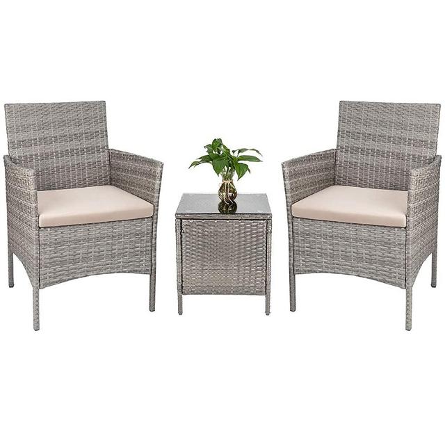 Tozey Furniture Outdoor Patio Sets PE Rattan Wicker Conversation Set with Table Backyard Porch Garden Poolside Balcony 3 Pieces (Grey)