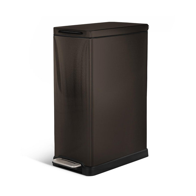 Home Zone Living 12 Gallon Slim Stainless Steel Kitchen Trash Can with Step Pedal and Soft Close Lid, Black