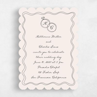 Beige Scalloped Wedding Invitation - Cara Portrait