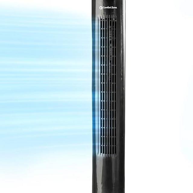 Comfort Zone Tower Fan for Bedroom, 32 inch, 3 Speeds, 90 Oscillation, Bladeless Indoor Fan, Built in Carry Handle, Portable Stand Fan, Black