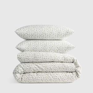 Classic Organic Percale Floral Duvet Cover Set - Green Florette, King/Cal King