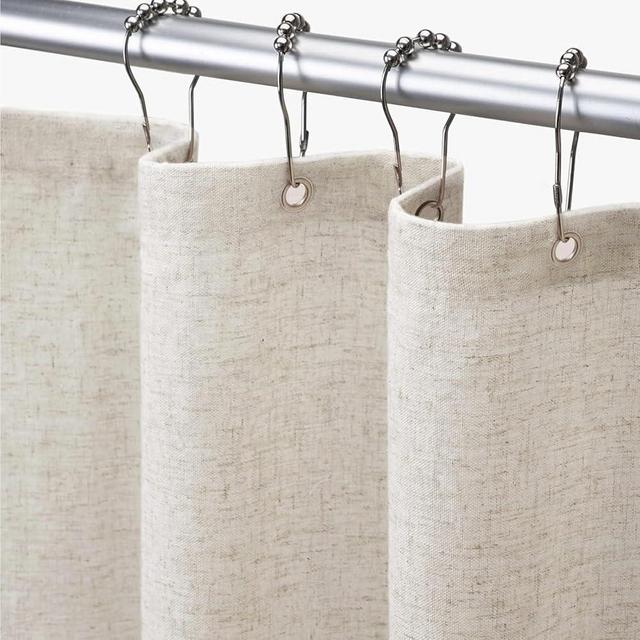 Awellife Shower Curtain Linen Textured Boho Farmhouse Shower Curtains for Bathroom Fabric Cream Cloth Liner, 72" W x 75" L