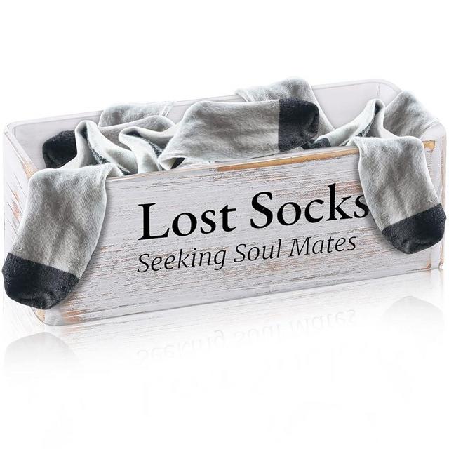 Farmhouse Lost Socks Storage Funny Laundry Sign Wooden Storage Baskets Laundry Room Storage Missing Socks Laundry Decor Farmhouse Sock Basket for Laundry Room Wall Decor (11.02 x 3.54 x 3.54 Inch)