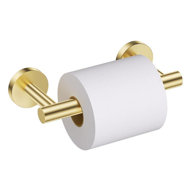 Brushed Gold Toilet Paper Holder Wall Mount, Double Base Large Toilet Paper Roll Holder Stainless Steel Bathroom Hardware Accessories, Commercial Toilet Paper Dispenser