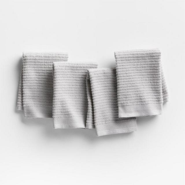 Ribbed Bar Mop Grey Organic Cotton Dishcloths, Set of 4