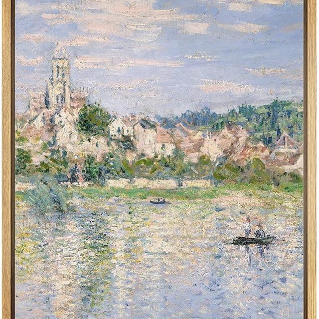 wall26 Framed Canvas Print Wall Art Norman Farm Through Trees Claude Monet Classical Illustrations Fine Art Decorative Vintage Watercolors Zen for Living Room, Bedroom, Office - 16"x24" Natural