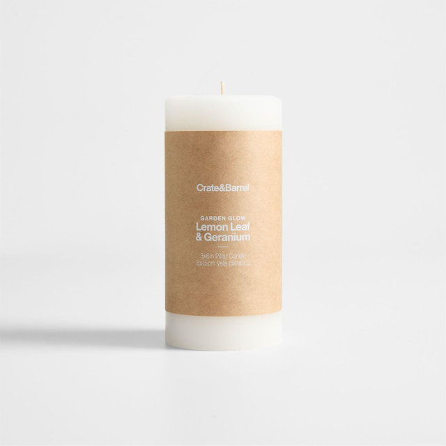 Garden Glow Lemon Leaf and Geranium Scented Indoor/Outdoor Pillar Candle 3"x6"