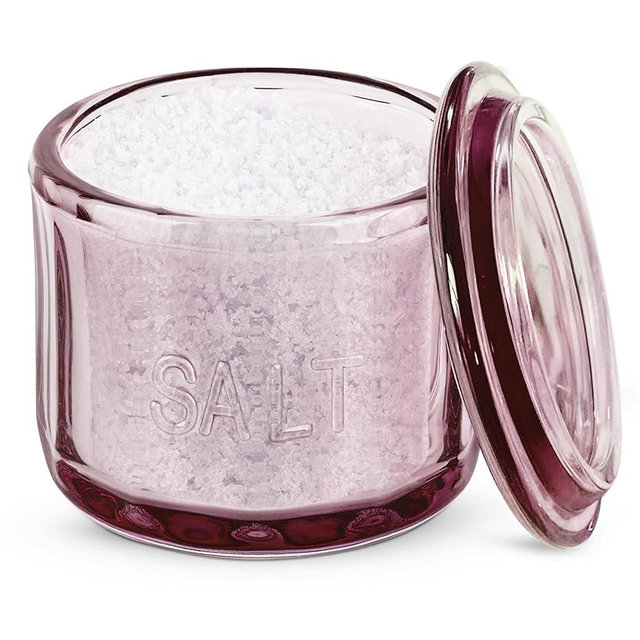 KooK Glass Salt Cellar, with Lid, Embossed Pressed Glass, Clear Storage Container, for Coffee, Sugar, Spices and Candies, Handwash Only, 10 oz, (Pink)