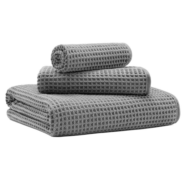 MICROFI New Microfiber Waffle Bath Towels, 3 Pieces, Oversized, Soft, Absorbent, Fast Drying, Lint Free, Includes Bath, Face and Hand Towels