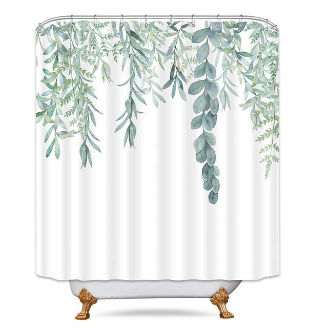 Riyidecor Green Leaves Shower Curtain 60x72 Inch Watercolor Spring Bathroom Decor Botanical Plant Branch Bouquet Fabric Waterproof Home Bathtub Decor 12 Pack Plastic Hook