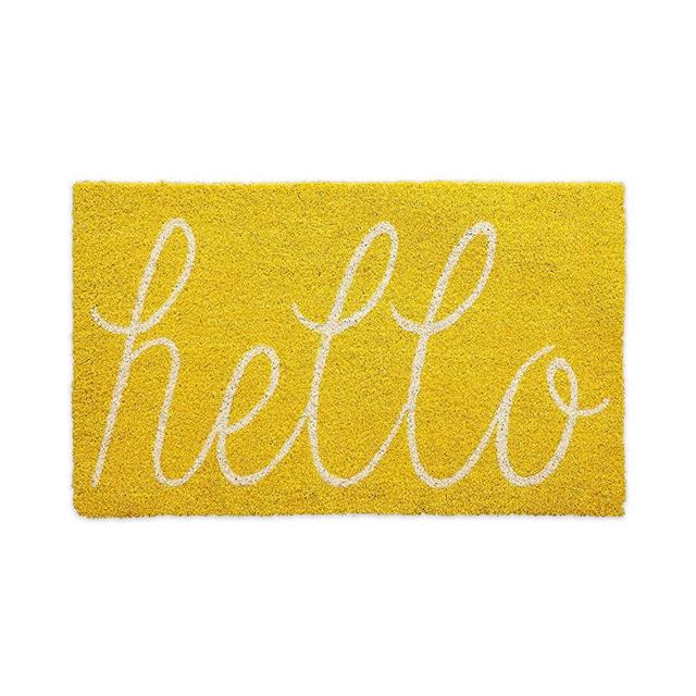 DII Hello Coir Fiber Doormat Non-Slip Durable Outdoor/Indoor, Pet Friendly, 18x30, Yellow