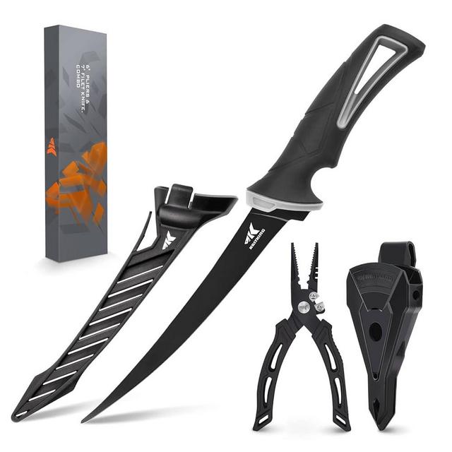 KastKing 6-inch Fishing Pliers and Fillet Knife, 6" Straight Nose Plier and 7" Fillet Knife, Black