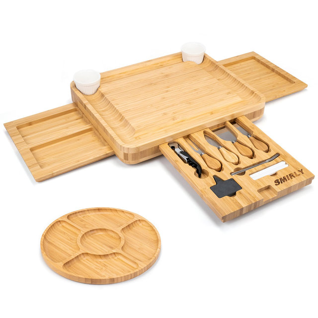SMIRLY Bamboo Cheese Board and Knife Set: Extra Large Charcuterie Boards Set Accessories, Unique House Warming Gifts, New Home, Anniversary Wedding Gifts for Couple, Bridal Shower Gift for Women