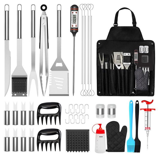 41Pcs BBQ Grill Tool Set, Stainless Steel Grill Utensil Tools Set with Carry Bag, Tong, Grill Cleaning Brush, Spatula, Fork, Basting Brush, Grilling Accessories for Barbecue, Camping, Kitchen
