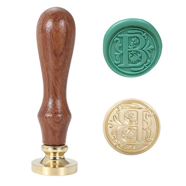 Yoption Letter B Wax Seal Stamp, Vintage Brass Head Wooden Handle Alphabet Initial Sealing Stamp Removable for Wedding Invitation (B)